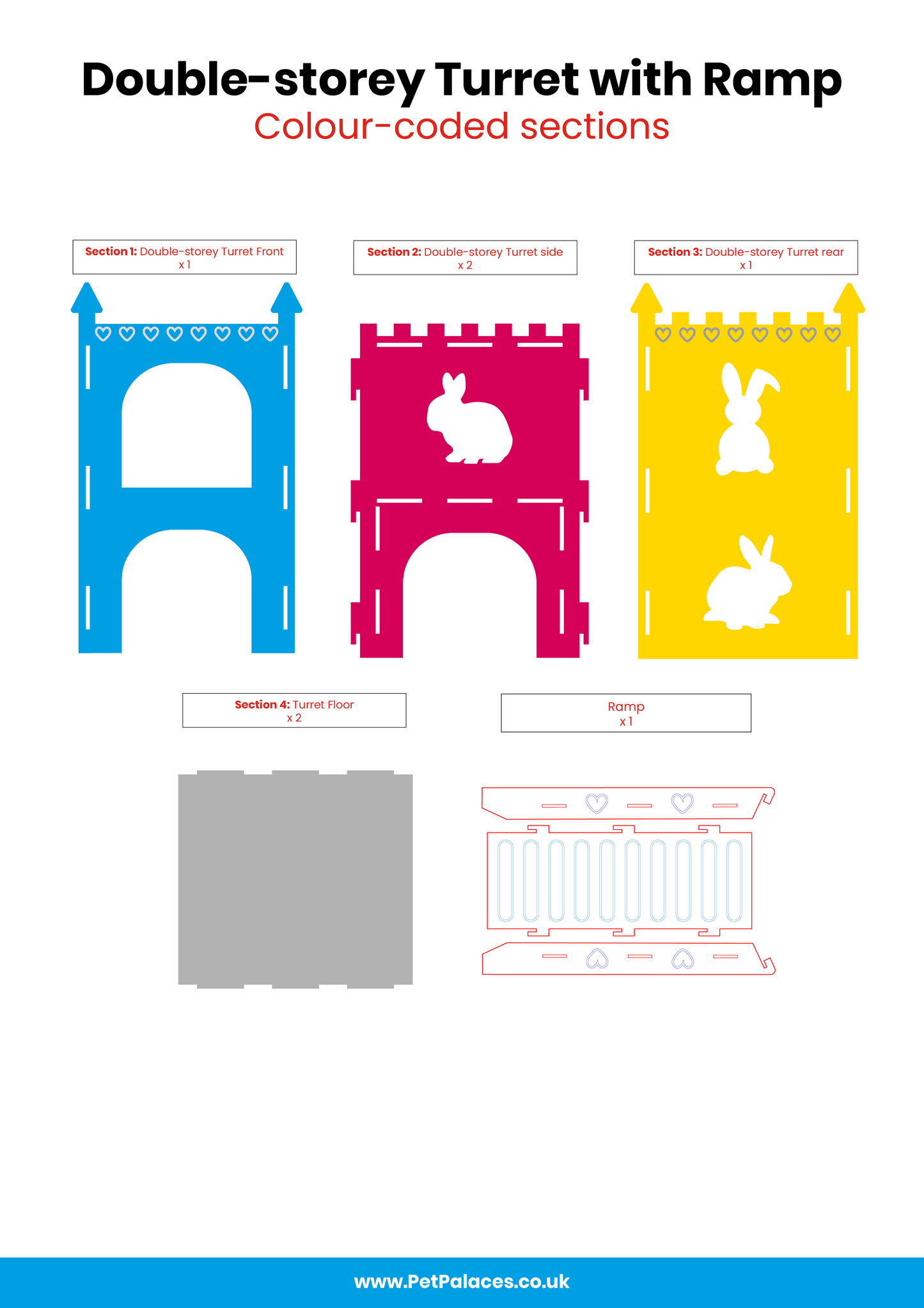 Double-storey turret with ramp (Rabbit) - Pet Palaces